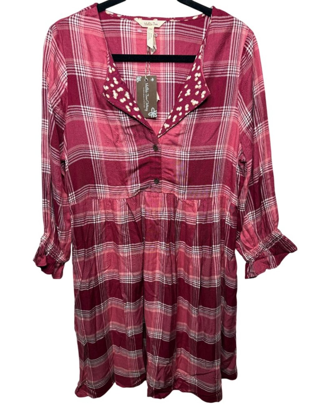 Matilda Jane Babydoll Dress Small Plaid Red Check Ruffle Collar NWT